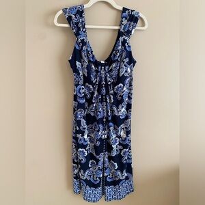 New York & Co. Brand Blue Floral Dress with Built-In Bra - Size L